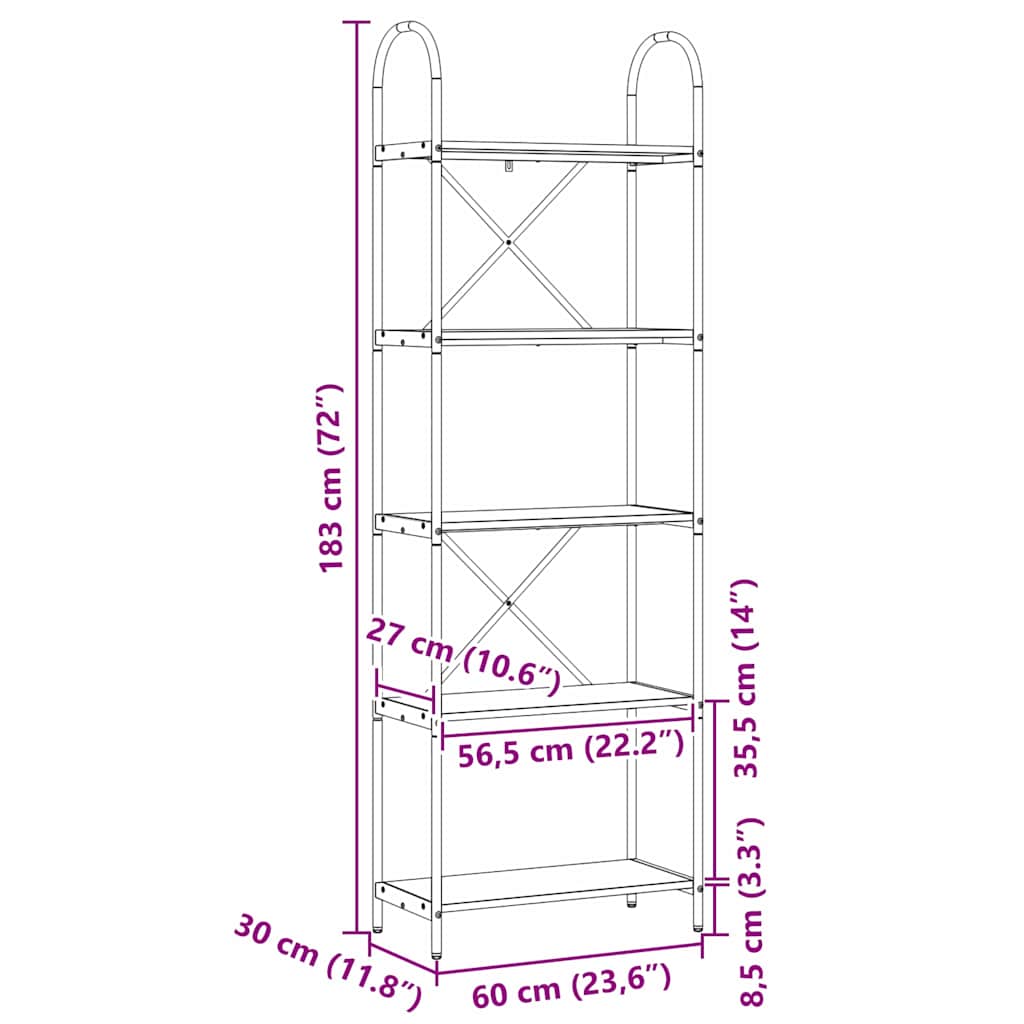 879907 11 Raft pentru cărți Stejar afumat 60 x 30 x 183 cm Lemn compozit Raft pentru cărți Stejar afumat 60 x 30 x 183 cm Lemn compozit - imagine 11