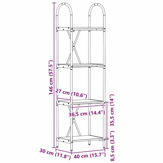 879930 11 Raft pentru cărți Stejar sonoma 40 x 30 x 146 cm Lemn compozit 879930 11