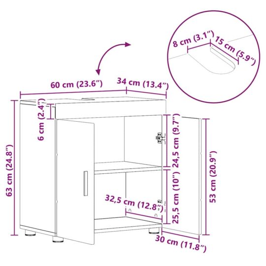880329 13 Cabinet pentru chiuvetă de baie cu depozitare TULUM Lemn vechi 880329 13