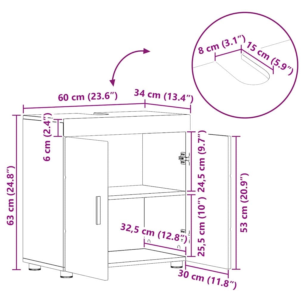 880330 13 Cabinet pentru chiuvetă de baie cu ușă TULUM stejar artizanal Cabinet pentru chiuvetă de baie cu ușă TULUM stejar artizanal - imagine 13