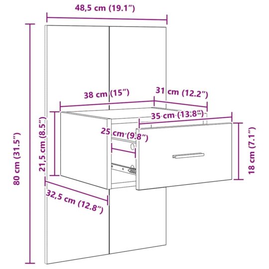 880477 13 Dulap de pat 2 pcs Lemn vechi 48.5 x 32.5 x 80 cm Lemn compozit 880477 13