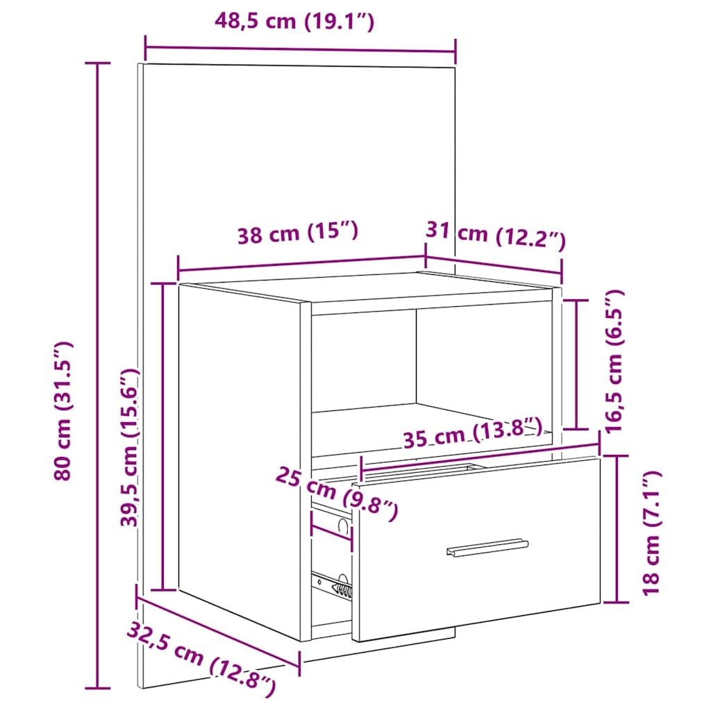880496 12 Dulap de pat 2 pcs stejar artizanal 48.5 x 32.5 x 80 cm Dulap de pat 2 pcs stejar artizanal 48.5 x 32.5 x 80 cm - imagine 12