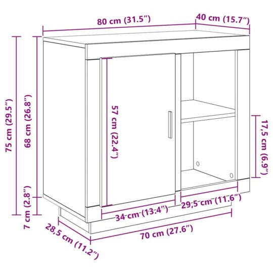 880535 12 Bufet stejar artizanal 40 x 80 x 75 cm Lemn compozit 880535 12