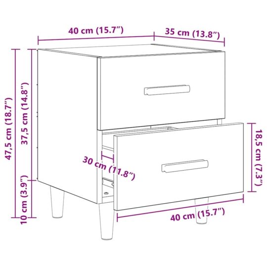 880554 13 Dulap de pat 2 pcs Stejar negru 40 x 35 x 47.5 cm Lemn compozit 880554 13