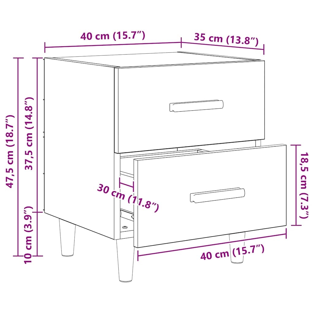 880554 13 Dulap de pat 2 pcs Stejar negru 40 x 35 x 47.5 cm Lemn compozit Dulap de pat 2 pcs Stejar negru 40 x 35 x 47.5 cm Lemn compozit - imagine 13