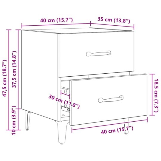 880567 12 Dulap de pat stejar artizanal 40 x 35 x 47.5 cm Lemn compozit 880567 12