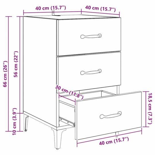 880623 12 Dulap de noapte stejar artizanal 40 x 40 x 66 cm Lemn compozit 880623 12