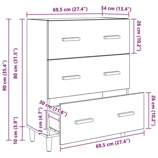 880634 12 Bufet Lemn vechi 34 x 69.5 x 90 cm Lemn compozit 880634 12