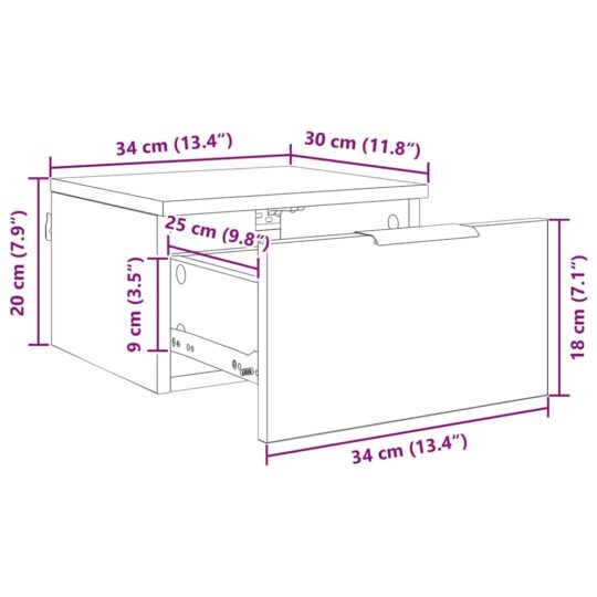 880813 13 Dulap de noapte Stejar negru 34 x 30 x 20 cm Lemn compozit 880813 13