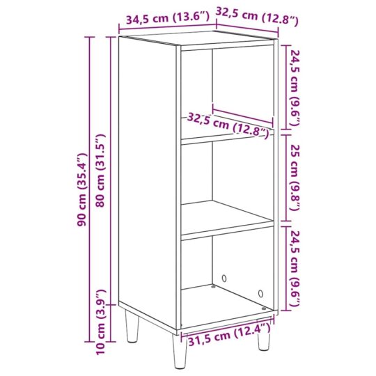 880962 10 Bufet stejar artizanal 32.5 x 34.5 x 90 cm Lemn compozit 880962 10