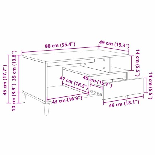 881052 12 Masă de cafea stejar artizanal 90 x 49 x 45 cm Lemn compozit 881052 12