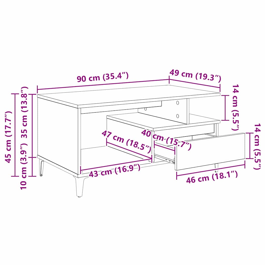 881052 12 Masă de cafea stejar artizanal 90 x 49 x 45 cm Lemn compozit Masă de cafea stejar artizanal 90 x 49 x 45 cm Lemn compozit - imagine 12