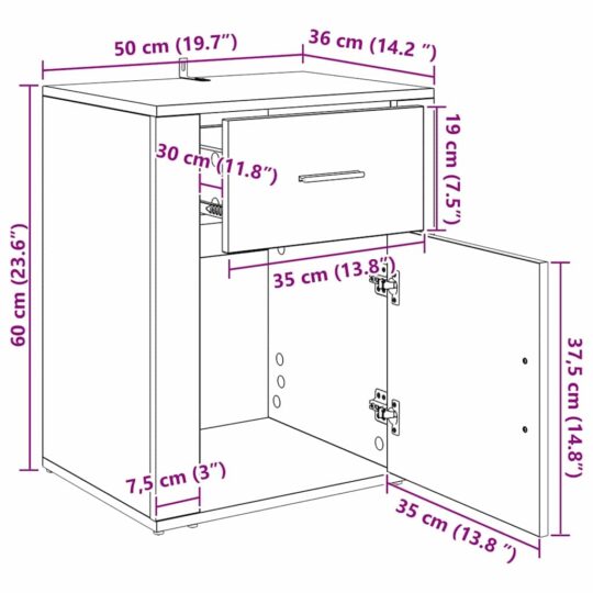 881069 13 Dulap de noapte Lemn vechi 50 x 36 x 60 cm Lemn compozit 881069 13