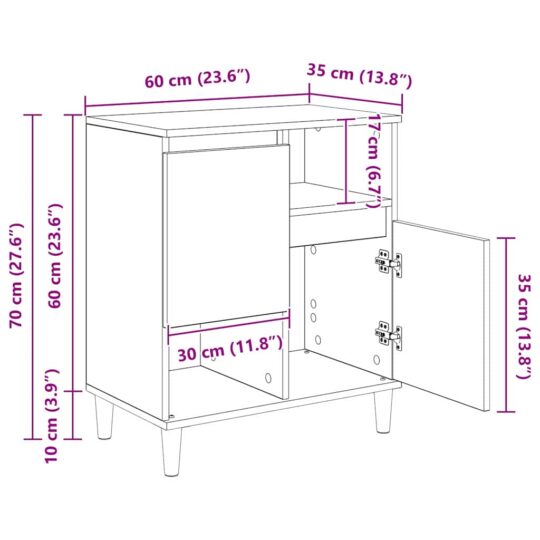 881258 12 Bufet stejar artizanal 35 x 60 x 70 cm Lemn compozit 881258 12