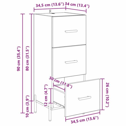 881567 12 Bufet cu sertar Lemn vechi 34 x 34.5 x 90 cm Lemn compozit 881567 12