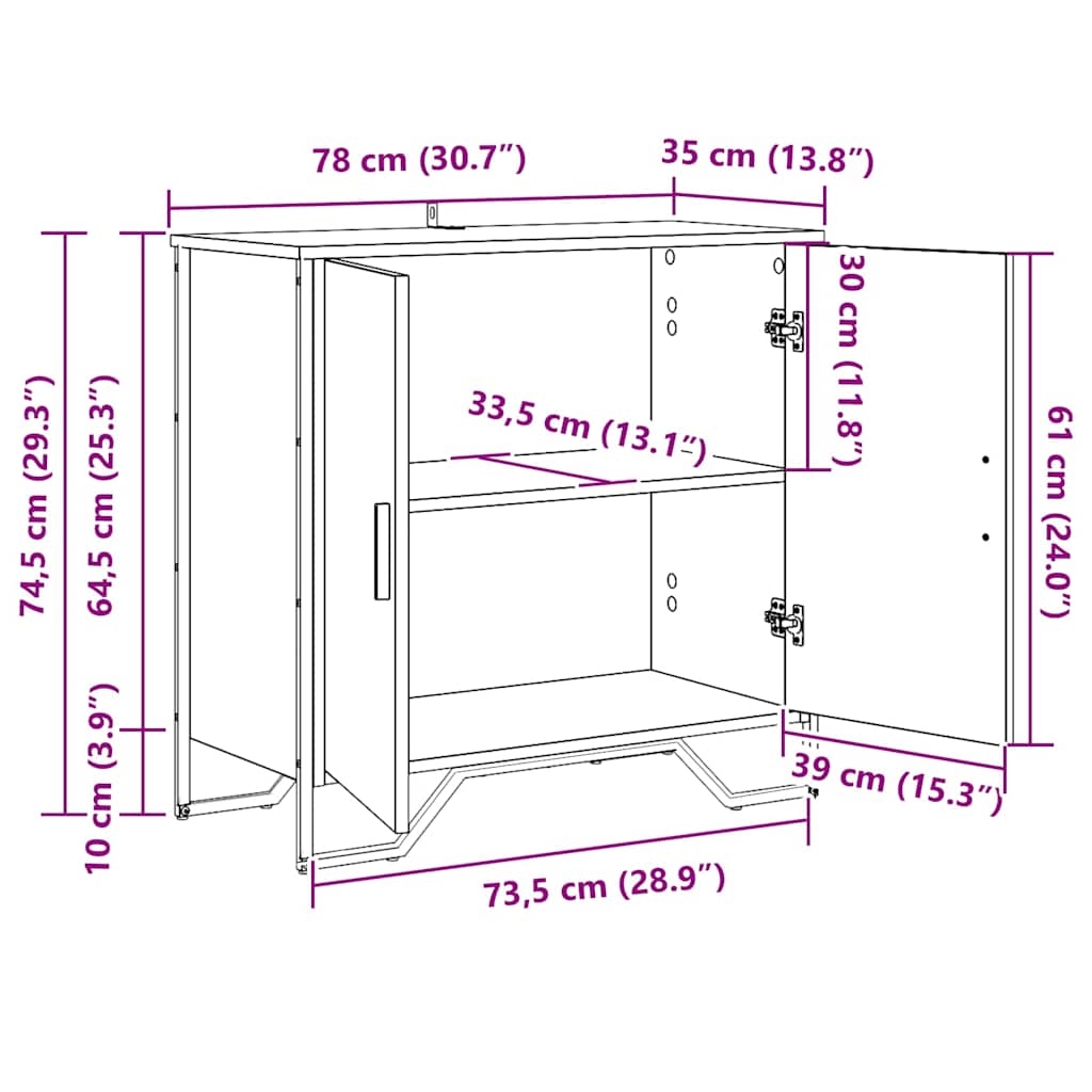 883561 9 Bufet Stejar negru 78 x 35.5 x 74.5 cm Lemn compozit Bufet Stejar negru 78 x 35.5 x 74.5 cm Lemn compozit - imagine 9
