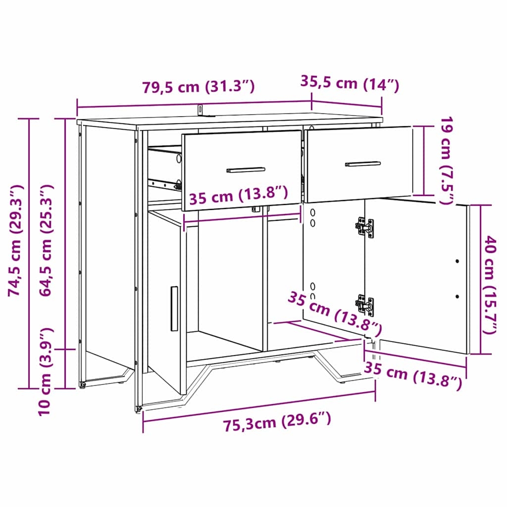883568 9 Bufet Stejar negru 79.5 x 35.5 x 74.5 cm Lemn compozit Bufet Stejar negru 79.5 x 35.5 x 74.5 cm Lemn compozit - imagine 9