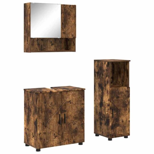 Alternative view of Set de mobilier pentru baie 3 pcs Stejar afumat 61 x 35 x 64 cm