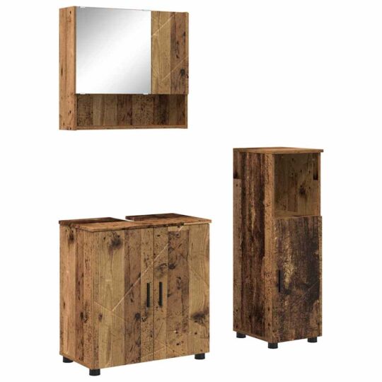 Alternative view of Set de mobilier pentru baie 3 pcs Lemn vechi 61 x 35 x 64 cm