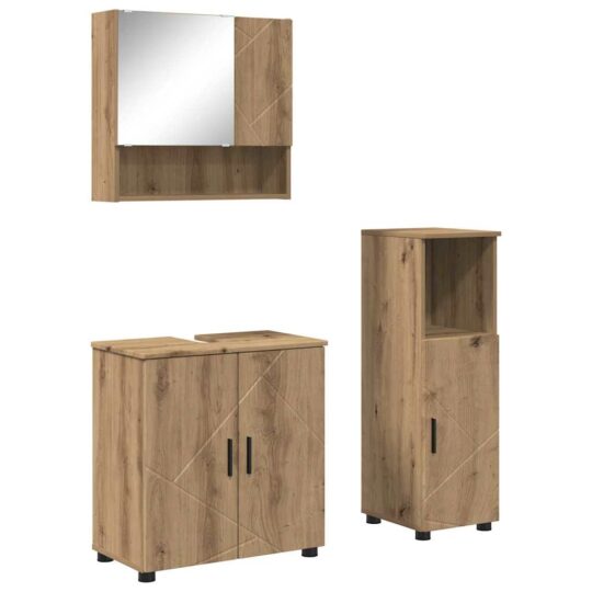 Alternative view of Set de mobilier pentru baie Pe perete 3 pcs stejar artizanal