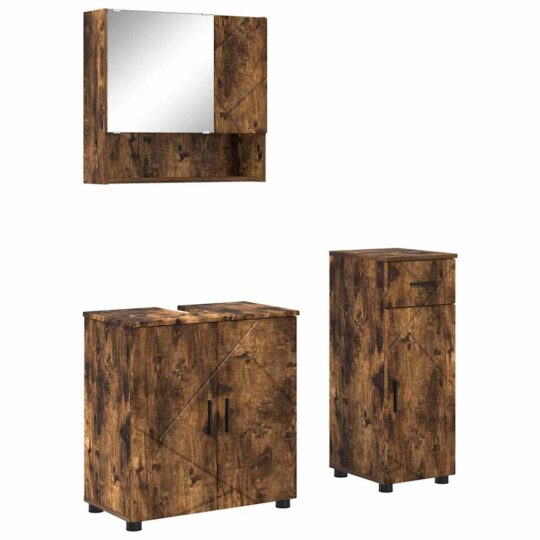 Alternative view of Set de mobilier pentru baie 3 pcs Stejar afumat 61 x 35 x 64 cm