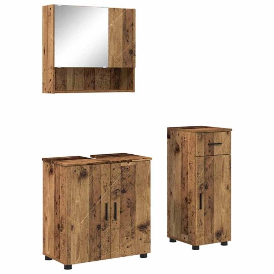 Alternative view of Set de mobilier pentru baie 3 pcs Lemn vechi 61 x 35 x 64 cm