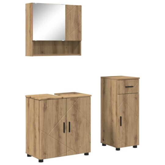 Alternative view of Set de mobilier pentru baie cu sertar 3 pcs stejar artizanal