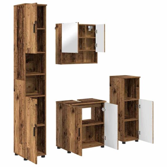 Alternative view of Set de mobilier pentru baie 4 pcs Lemn vechi 61 x 35 x 64 cm