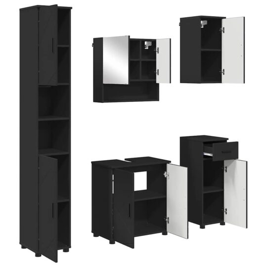 Alternative view of Set de mobilier pentru baie cu ușă 5 pcs Negru 61 x 35 x 64 cm
