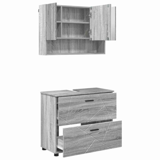Alternative view of Set de mobilier pentru baie 2 pcs sonoma gri 76.5 x 35 x 64 cm