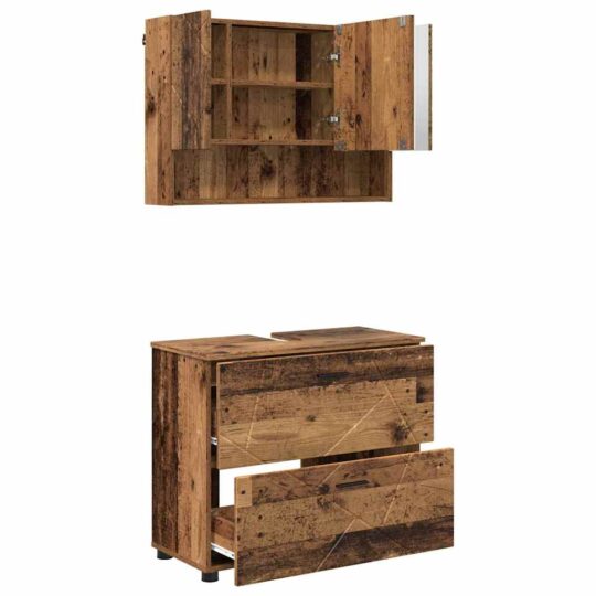 Alternative view of Set de mobilier pentru baie 2 pcs Lemn vechi 76.5 x 35 x 64 cm
