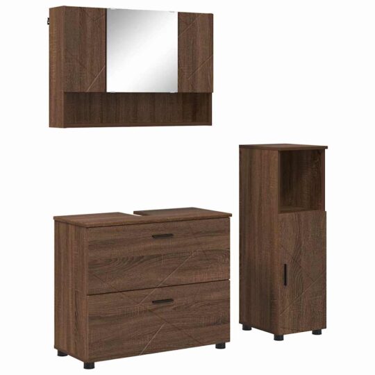 Alternative view of Set de mobilier pentru baie 3 pcs Stejar brun 76.5 x 35 x 64 cm