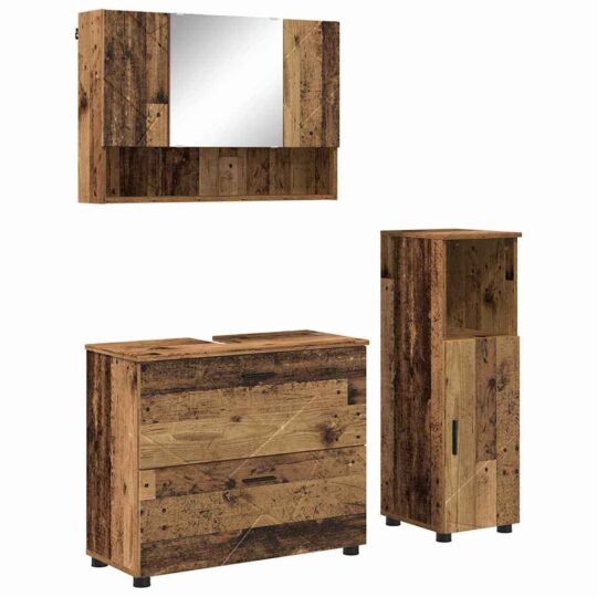 Alternative view of Set de mobilier pentru baie 3 pcs Lemn vechi 76.5 x 35 x 64 cm