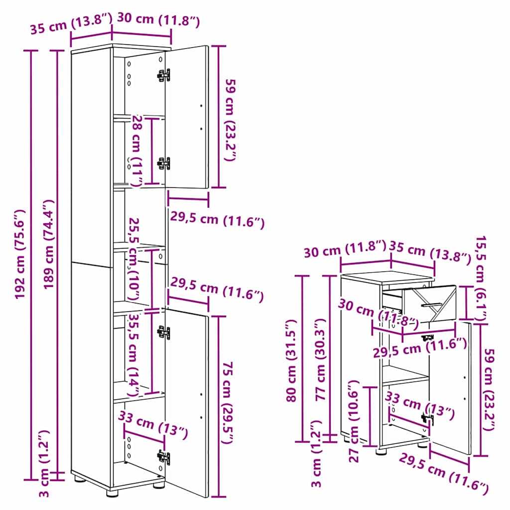 3393054 13 Set de mobilier pentru baie cu ușă 4 pcs Negru 30 x 35 x 192 cm Set de mobilier pentru baie cu ușă 4 pcs Negru 30 x 35 x 192 cm - imagine 13