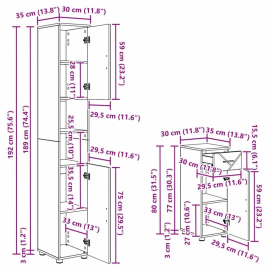 3393058 13 Set de mobilier pentru baie cu sertar 4 pcs Stejar afumat 3393058 13