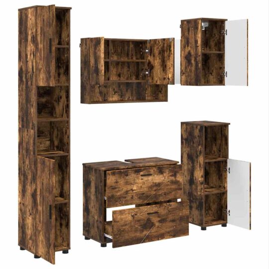 Alternative view of Set de mobilier pentru baie cu sertar 5 pcs Stejar afumat