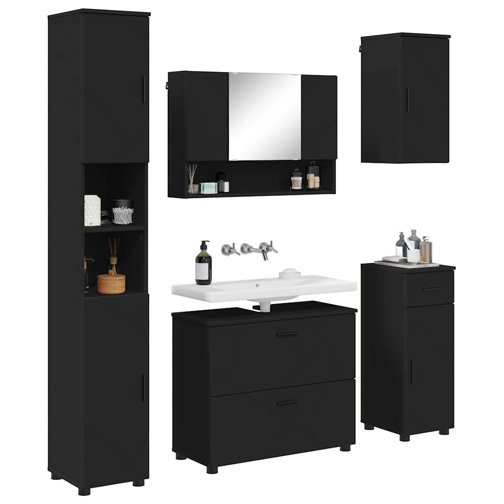 3393074 3 Set de mobilier pentru baie cu ușă 5 pcs Negru 30 x 35 x 192 cm Set de mobilier pentru baie cu ușă 5 pcs Negru 30 x 35 x 192 cm - imagine 3