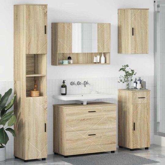 Set de mobilier pentru baie cu sertar 5 pcs Stejar sonoma