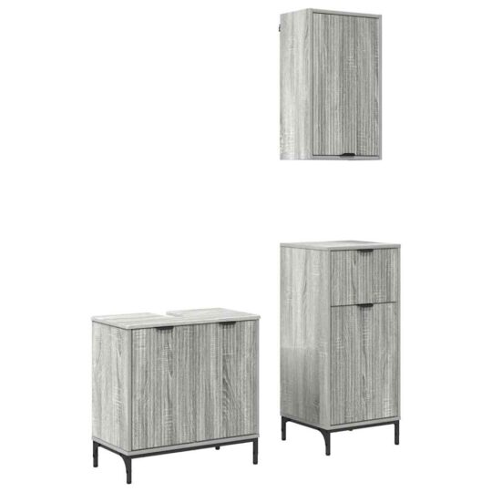 Alternative view of Set de mobilier pentru baie 3 pcs sonoma gri 39.5 x 36 x 88 cm