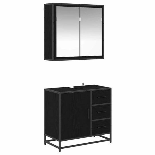 Alternative view of Set de mobilier pentru baie 2 pcs Stejar negru 65 x 33 x 60 cm