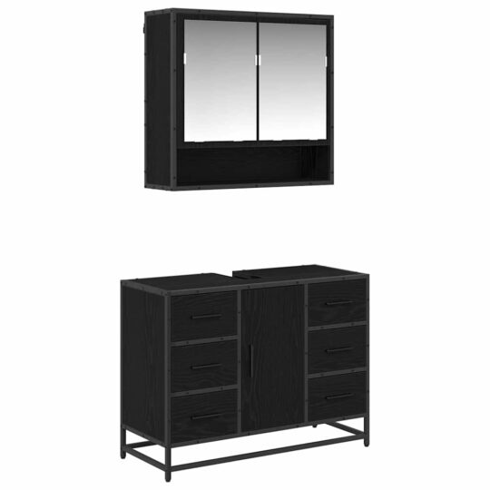 Alternative view of Set de mobilier pentru baie 2 pcs Stejar negru 80 x 33 x 60 cm