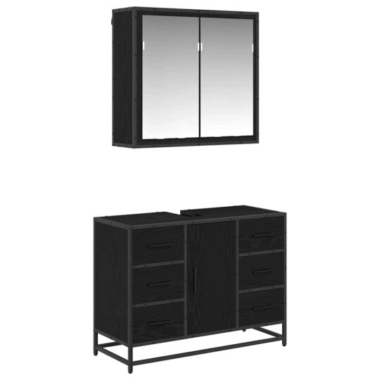 Alternative view of Set de mobilier pentru baie 2 pcs Stejar negru 80 x 33 x 60 cm