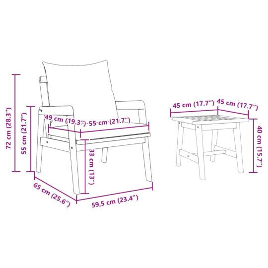 4106460 10 Set bistro 3 pcs Maro 45 x 45 x 38cm Lemn masiv de acacia 4106460 10
