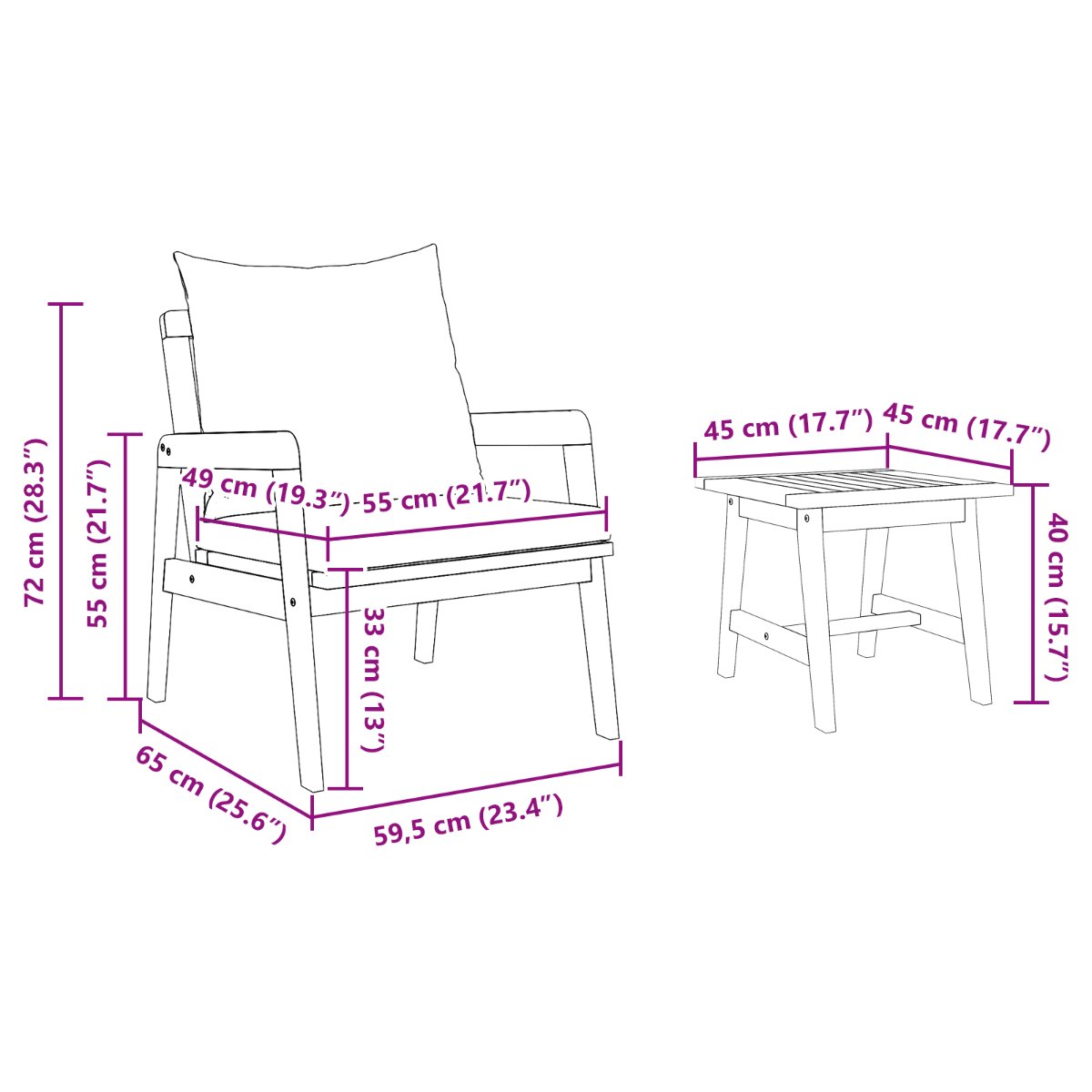 4106460 10 Set bistro 3 pcs Maro 45 x 45 x 38cm Lemn masiv de acacia Set bistro 3 pcs Maro 45 x 45 x 38cm Lemn masiv de acacia - imagine 10