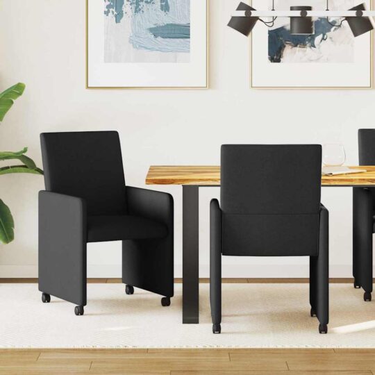 Scaune de dining cu roata 2 pcs Negru 57 x 66 x 94 cm țesătură