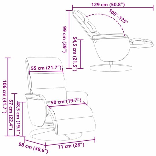 42018589 10 Fotoliu recliner Alb 71 x 98 x 106 cm Piele artificială 42018589 10