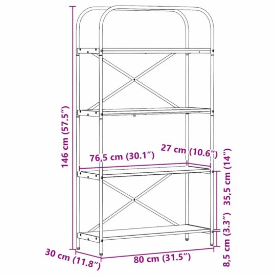879844 11 Raft pentru cărți stejar artizanal 80 x 30 x 146 cm 879844 11