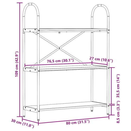 879900 11 Raft pentru cărți Stejar sonoma 80 x 30 x 109 cm Lemn compozit 879900 11