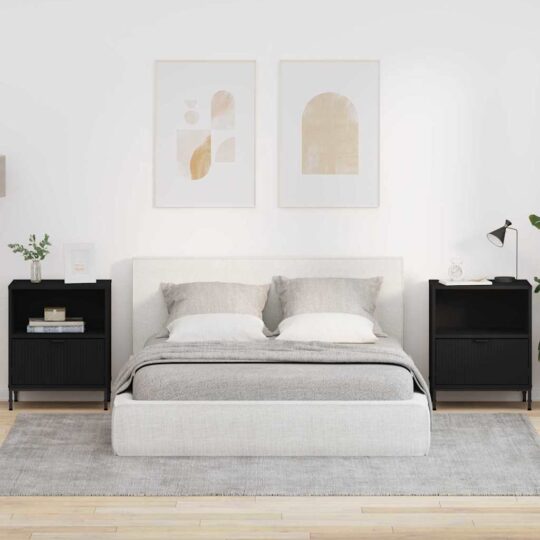 Mese de noptieră 2 pcs Negru 49 x 36 x 61 cm Lemn compozit