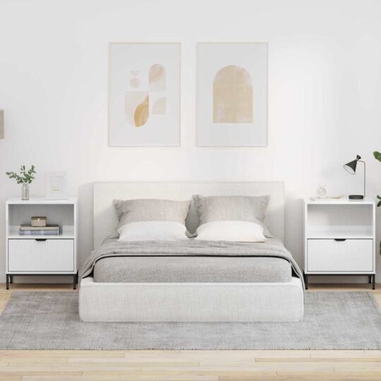 Mese de noptieră 2 pcs Alb foarte lucios 49 x 36 x 61 cm